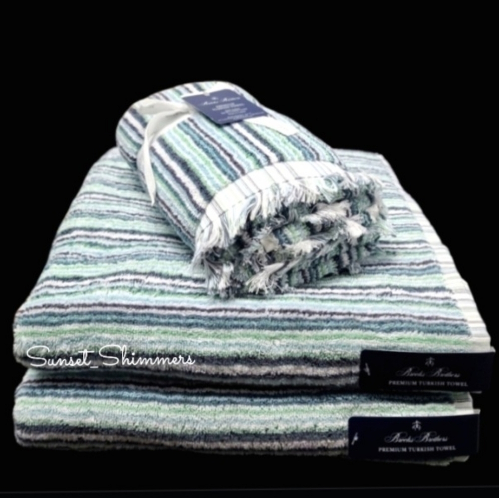 4pc BROOKS BROTHERS Blue Green Ombre Striped THICK PLUSH TURKISH Towel Set New